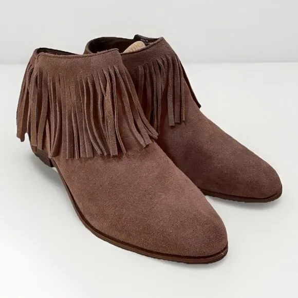 Steve Madden Womens Patzee Boot Size 7 Brown Suede Fringe Bootie Low Block Heel - Picture 1 of 14
